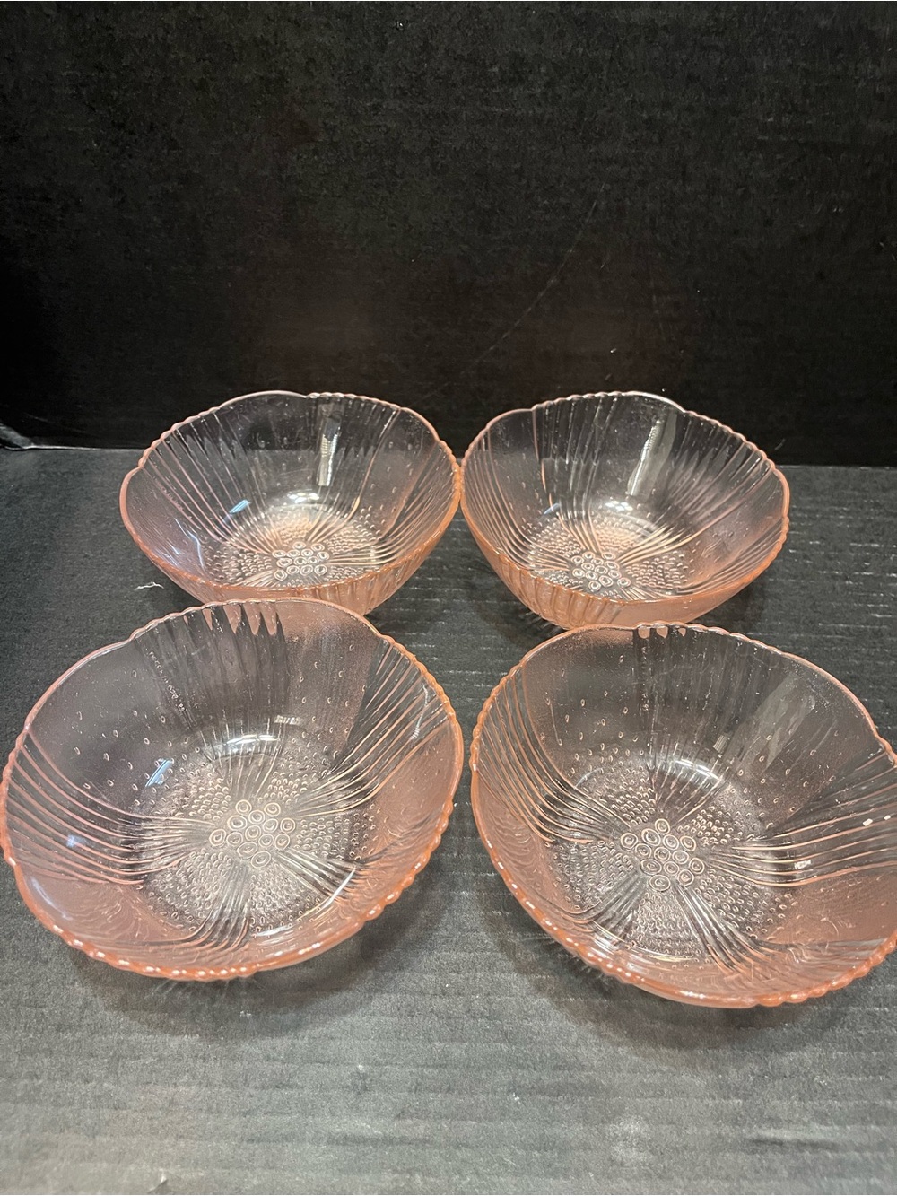 Pink Depression Glass Dessert Bowls vintage antique lot of 4